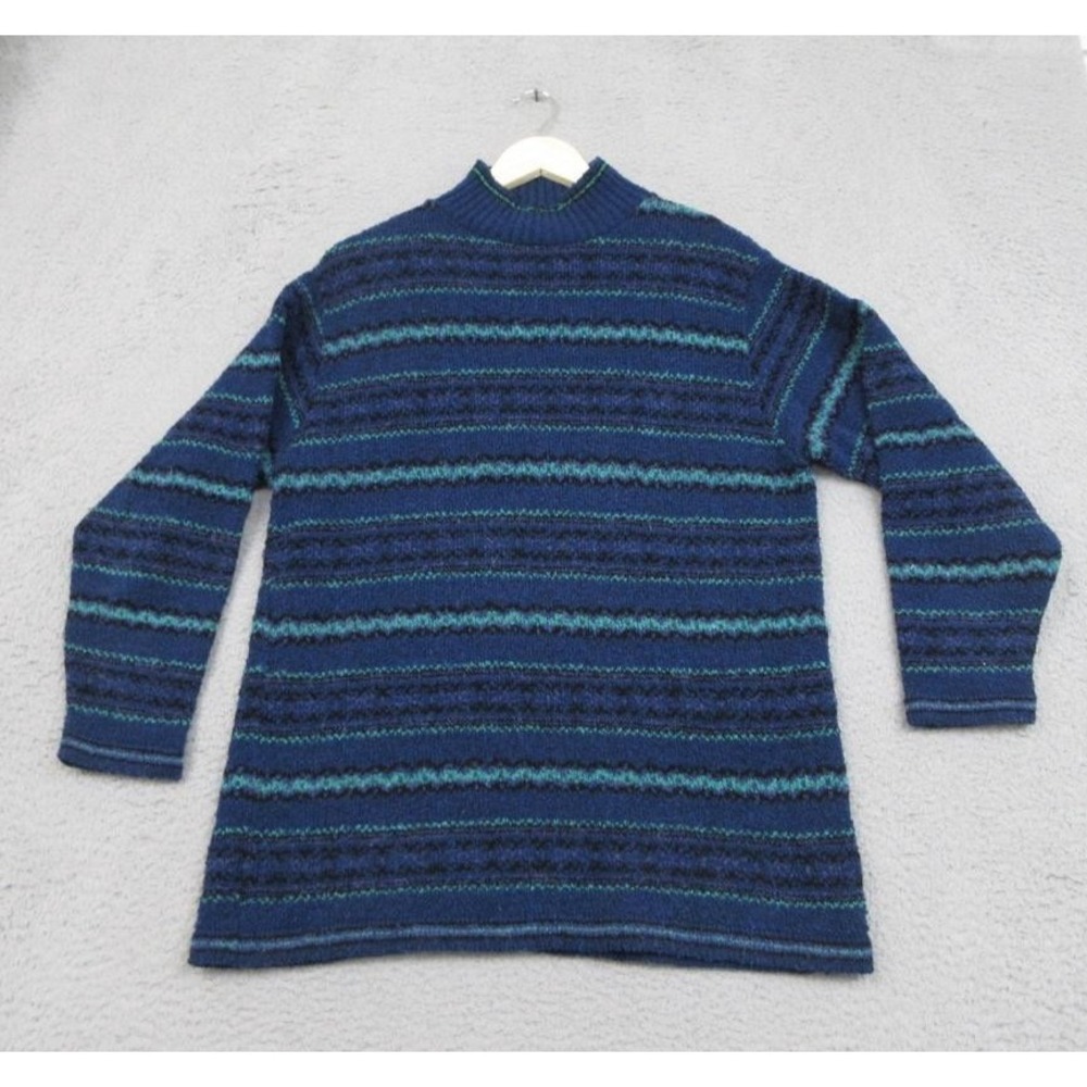 Yarnworks‎ Wool Blend Sweater Womens Medium Blue Striped Nautical Coastal Chunky